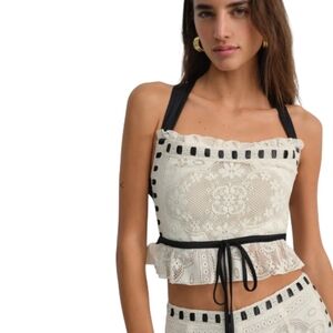 For Love And Lemons Charlotte Lace Top Black Cream L
